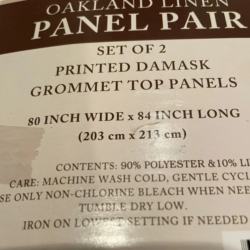 NIP Oakland Linen Set of 2 Printed Damask Grommet Top Panel Draperies 80x84